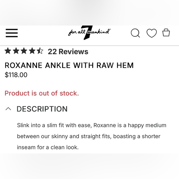 7 for Mankind “Roxanne” Skinny Jeans Sz 28 (6) - Picture 8 of 8